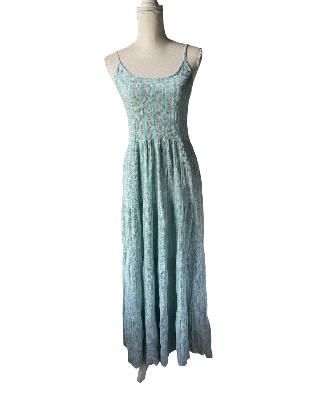 Splendid Aqua to Light Blue Ombre Spaghetti-Strap Maxi Dress